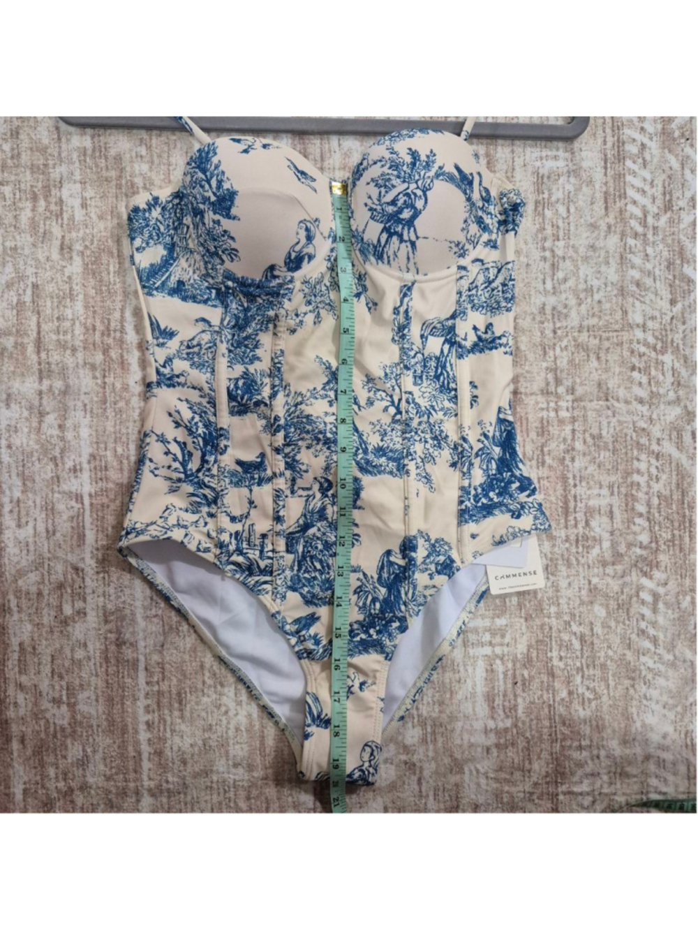 Women's COMMENSE White & Blue Toile Print One Piece Swimsuit S - Picture 8 of 9